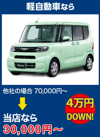 軽自動車なら、他社の場合70,000円～のところを(株)イーグルジャパンなら30,000円～　5万円DOWN！